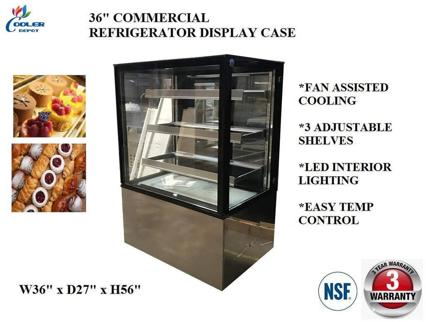 Commercial Refrigerated Bakery Display Cooler Case with Glass Curved Front E176108