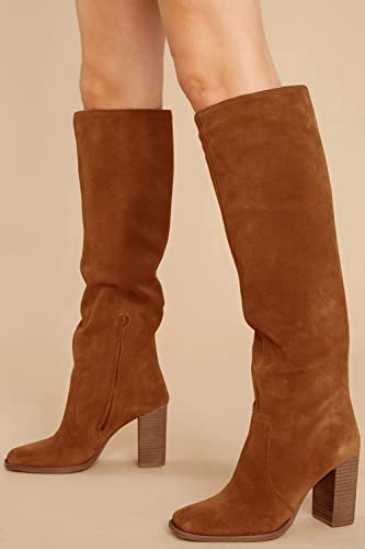 Womens Knee High Chunky Heel Boots Wide Calf T683859