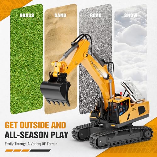 Remote Control Excavator Construction Toy for Boys, 11CH with Metal Shovel and Lights N4221