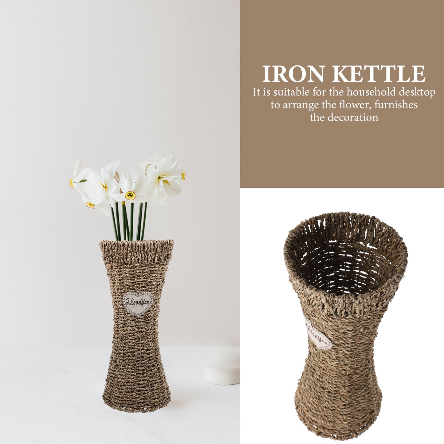 Tall Seagrass Woven Vase Flower Basket H179