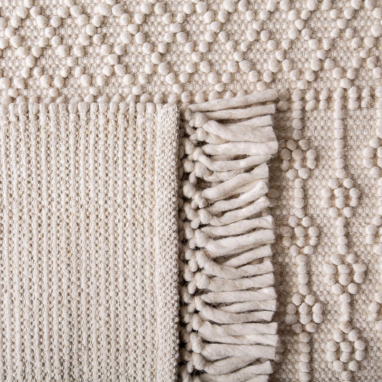 Handmade Wool Accent Rug with Fringe, 2' x 3', Ivory C826
