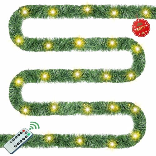 30ft Battery Operated Pre-Lit Christmas Garland with Timer J42811
