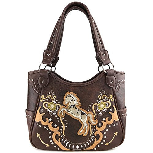 Justin West Horse Floral Embroidered Studded CCW Concealed Carry Shoulder Purse Handbag