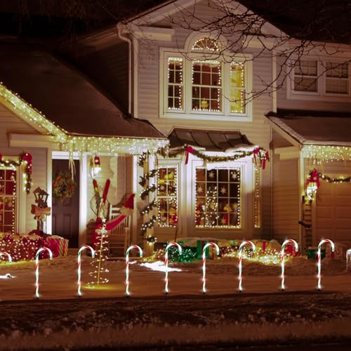 Candy Cane Lights Outdoor Pathway 15FT Solar Christmas Yard Decoration I41159