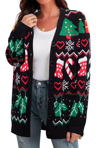 Funny Christmas Cardigan for Women Open Front Knit Coat U698