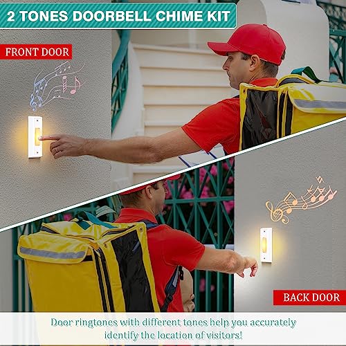 Wired Doorbell Chime with 2 Lighted Push Buttons, 16V 10VA, Front and Rear Sounds D6337