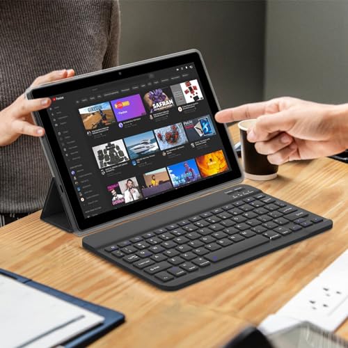 10 Inch 2 in 1 Tablet with Keyboard, 8GB+128GB, Quad-Core, WiFi 6, HD Screen, Black G751