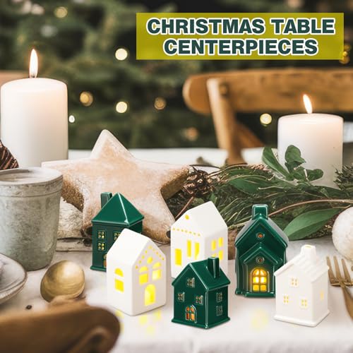 Ceramic Christmas Village Houses LED Lighted Set for Tabletop Mantel Decor D9921