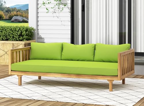 Outdoor 3 Seater Daybed with Cushions, Acacia Wood Patio Sofa H423