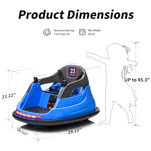 Kids Bumper Car with Remote Control, 3 Speeds - Blue F893239