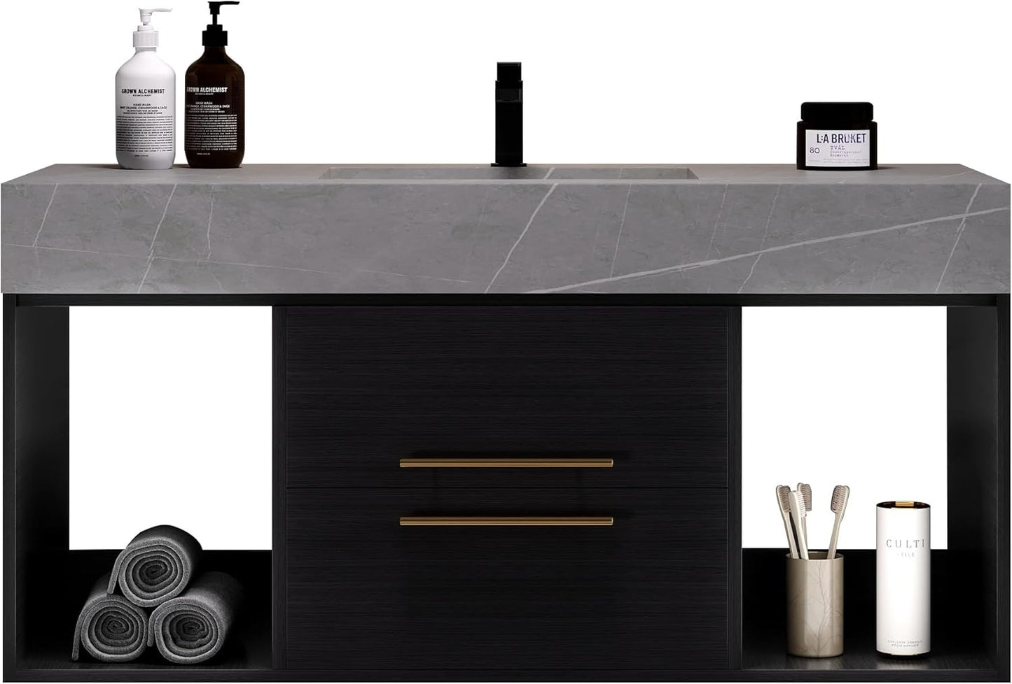 Bathroom Vanity with Sink, 39.4 Inches, Floating Design, 2 Cabinets, 2 Drawers P659255