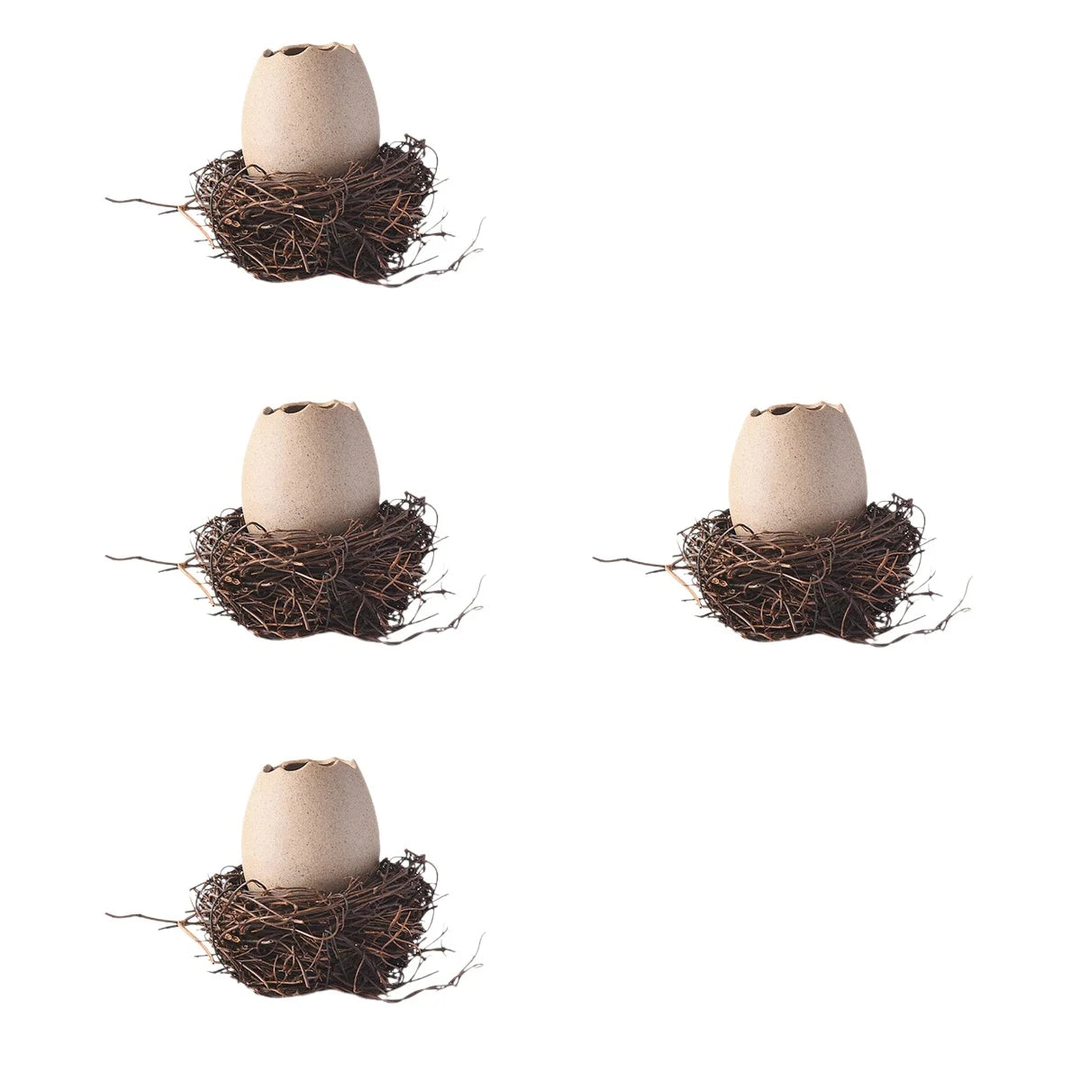 Small Ceramic Eggshell Vase Succulent Planter with Bird Nest L30520