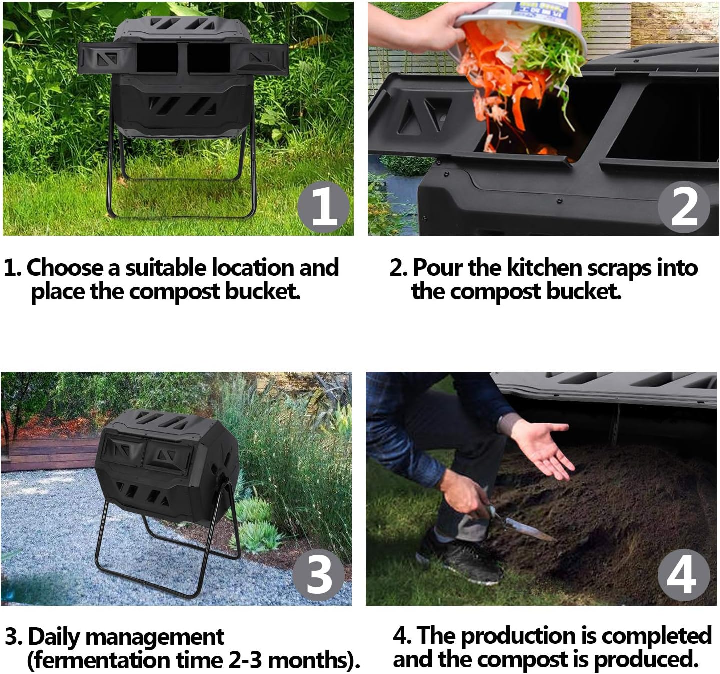 Dual Rotating Chamber Compost Tumbler, 43 Gallon Outdoor Composter Y21799