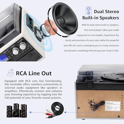 Record Player 3 Speeds Turntable with Bluetooth and Built-in Speakers X989957