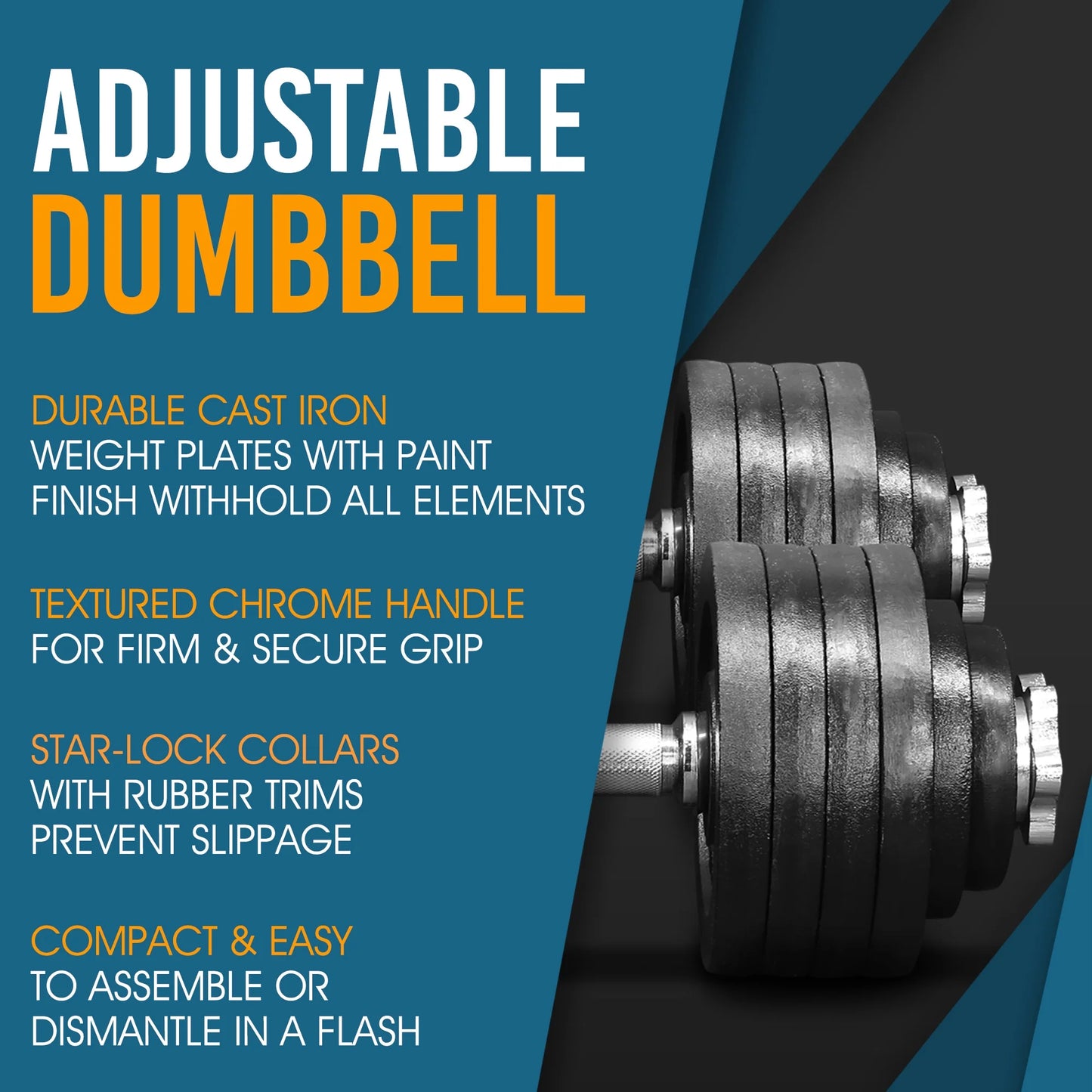 Adjustable Dumbbell Set 105 lbs, Cast Iron Pair for Home Gym K9857