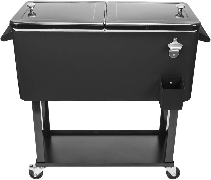 80 Quart Rolling Ice Chest Cooler Cart with Shelf and Bottle Opener J482570