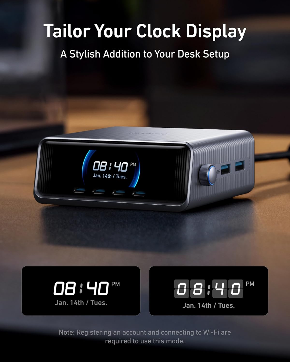 250W USB-C Charger, 6-Port GaN Charging Station with LCD Display G5995