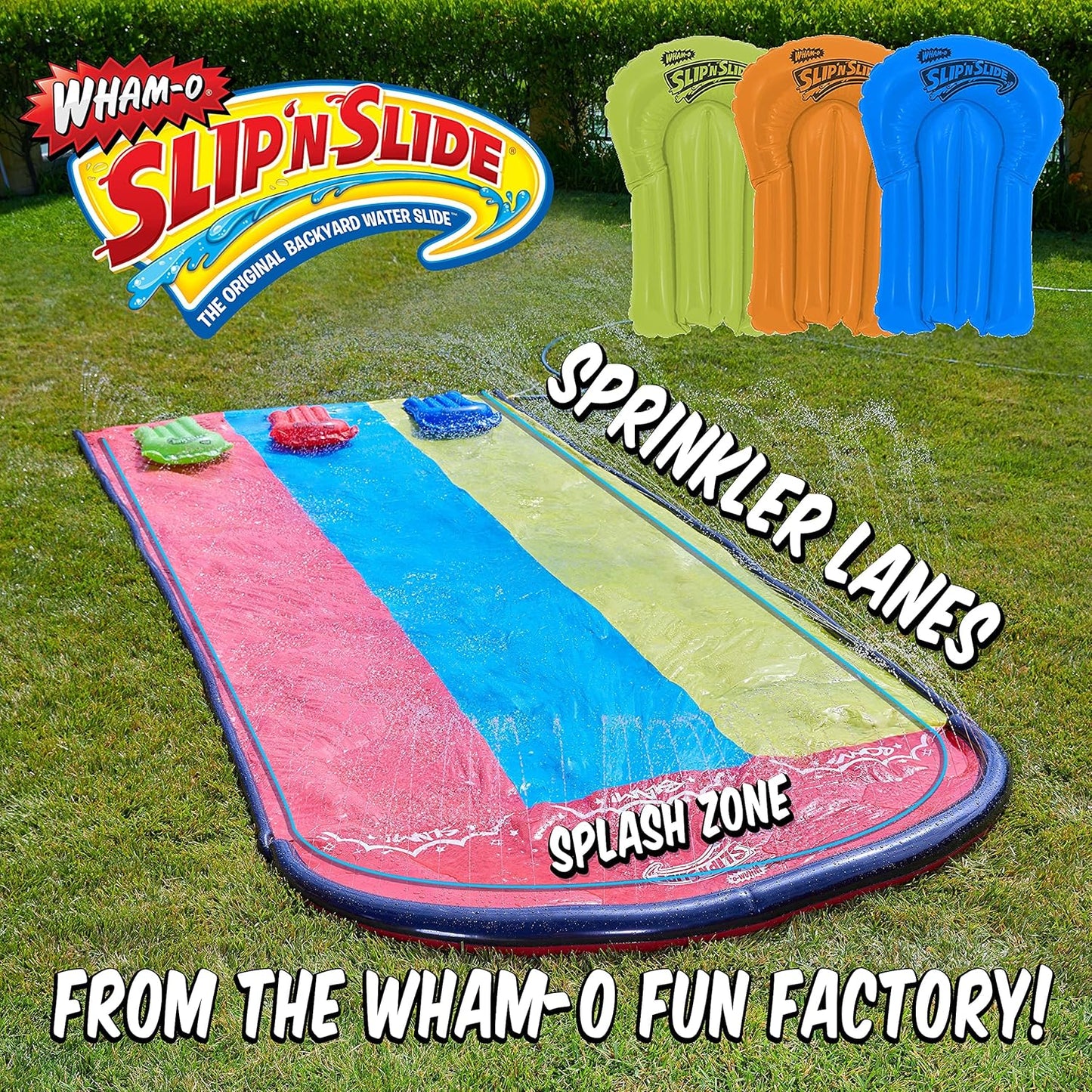Triple Slip and Slide with 3 Bodyboards Lawn Water Slide Outdoor Water Toys for Kids F56890