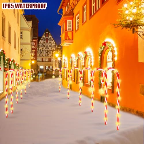 Candy Cane Solar Pathway Lights, 21" Outdoor Christmas Yard Decor B370