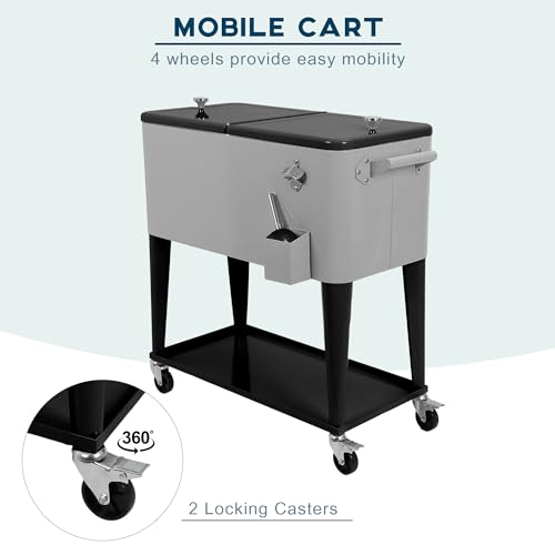 80 Quart Rolling Cooler Cart with Wheels, Portable Ice Chest Y959