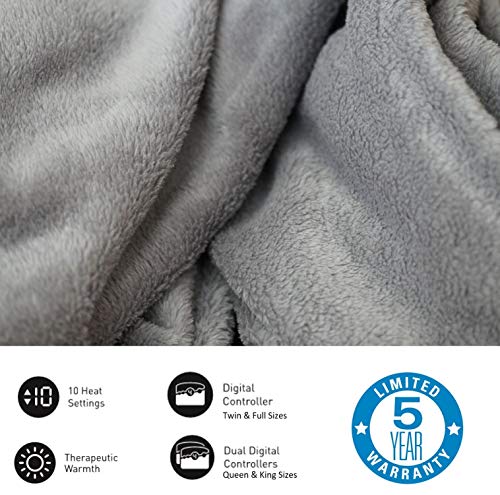 Micro Plush Electric Heated Blanket with Digital Controller, King, Grey W1108