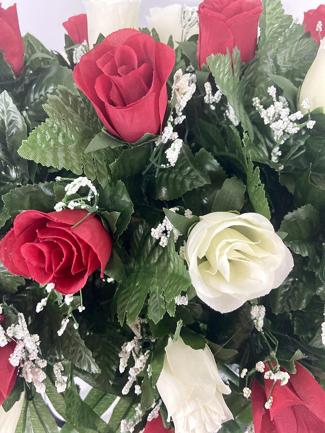Red and Cream Rose Saddle Arrangement for Grave Marker A791072