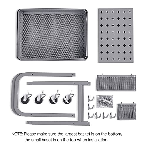 3-Tier Rolling Utility Cart with Pegboards and Baskets, Pink C496735
