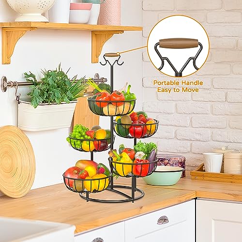 Metal Fruit Basket with Banana Hanger for Kitchen Counter K252