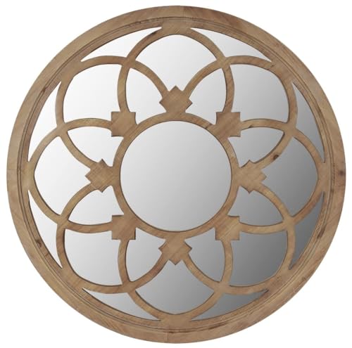 Rustic 30" Round Wall Mirror with Wood Frame J1533