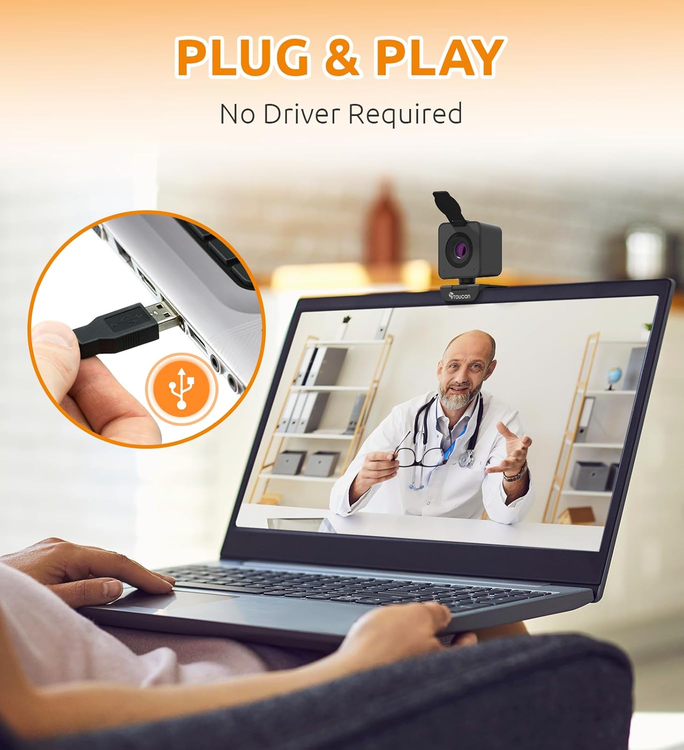 Webcam with Microphone, Stereo Audio, 115° View, USB Plug and Play A654