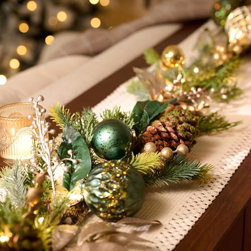 Christmas Garland with Lights, 6Ft Prelit for Mantle, Stairs Railing, Green Gold R97358