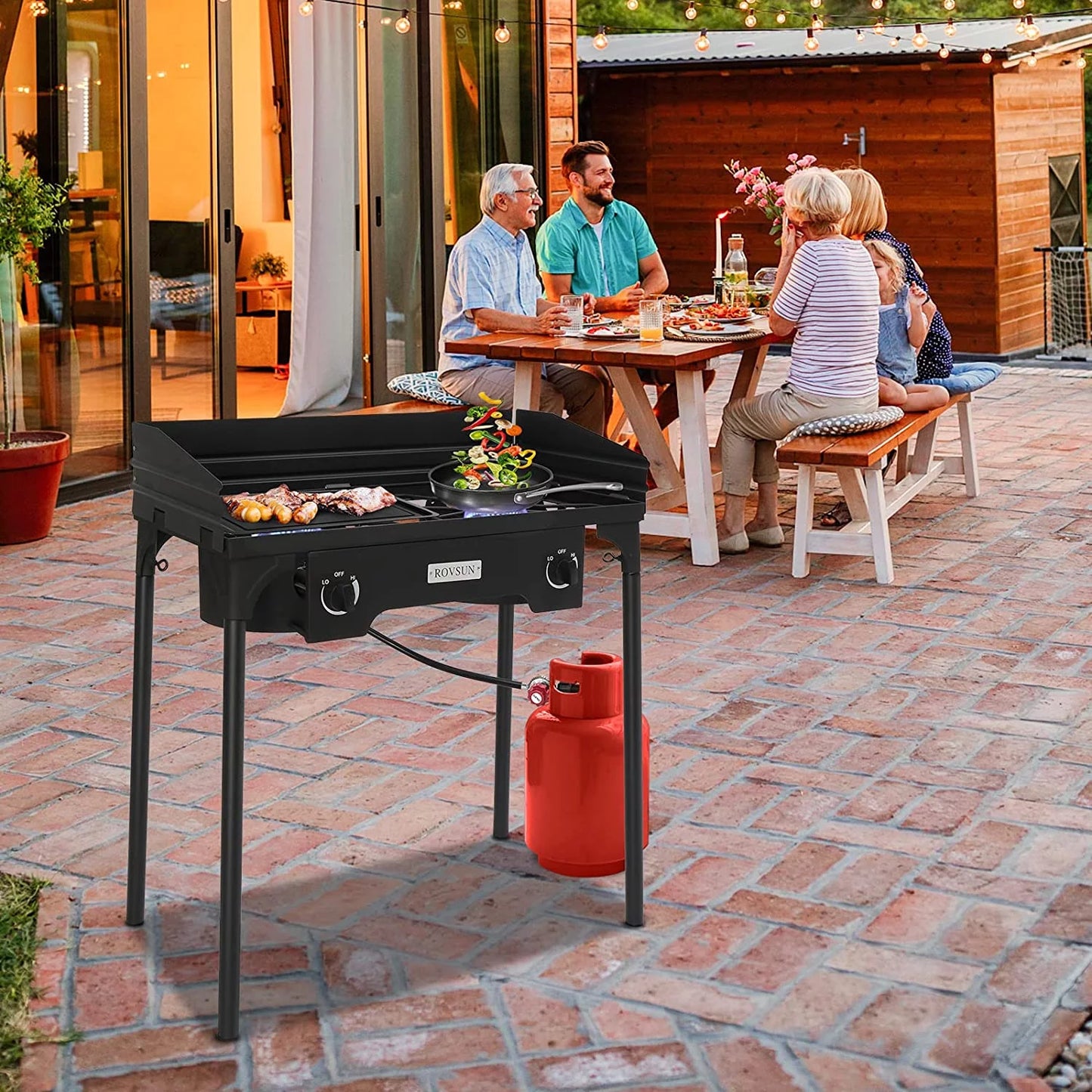 2 Burner Outdoor Propane Gas Stove with Windpanel, Carrying Bag & Regulator P355