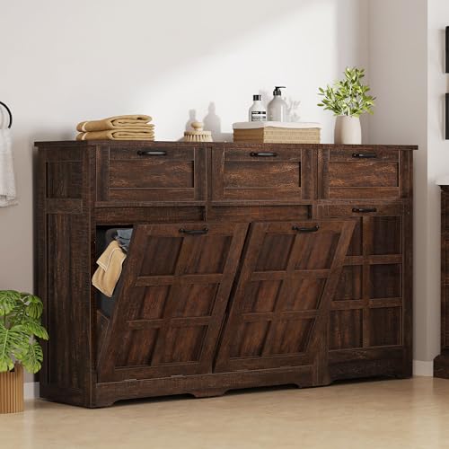 Tilt Out Trash Can Cabinet with Drawers, 20 Gallon, Brown Oak Z441687