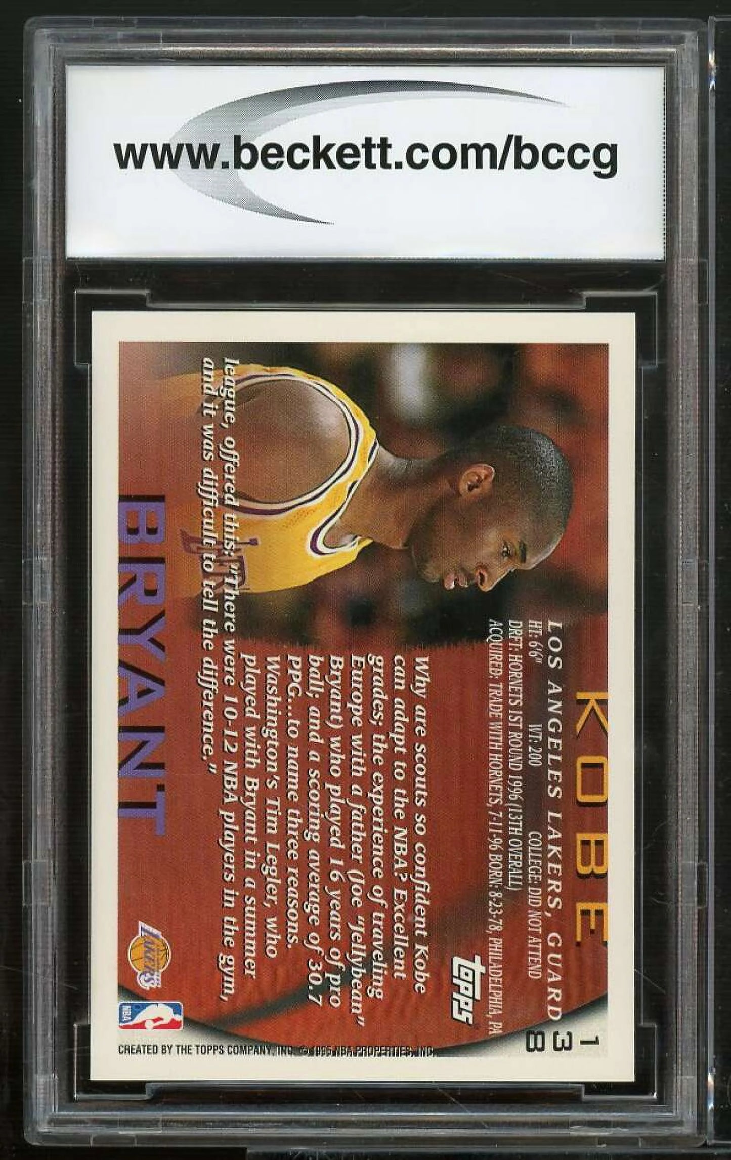 Kobe Bryant Rookie Card BGS BCCG 10 Mint E348954