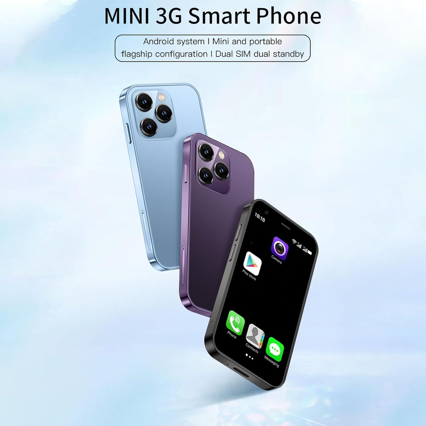 Mini 3G Smartphone with HD Camera, Dual SIM, 2GB 16GB, Blue D424