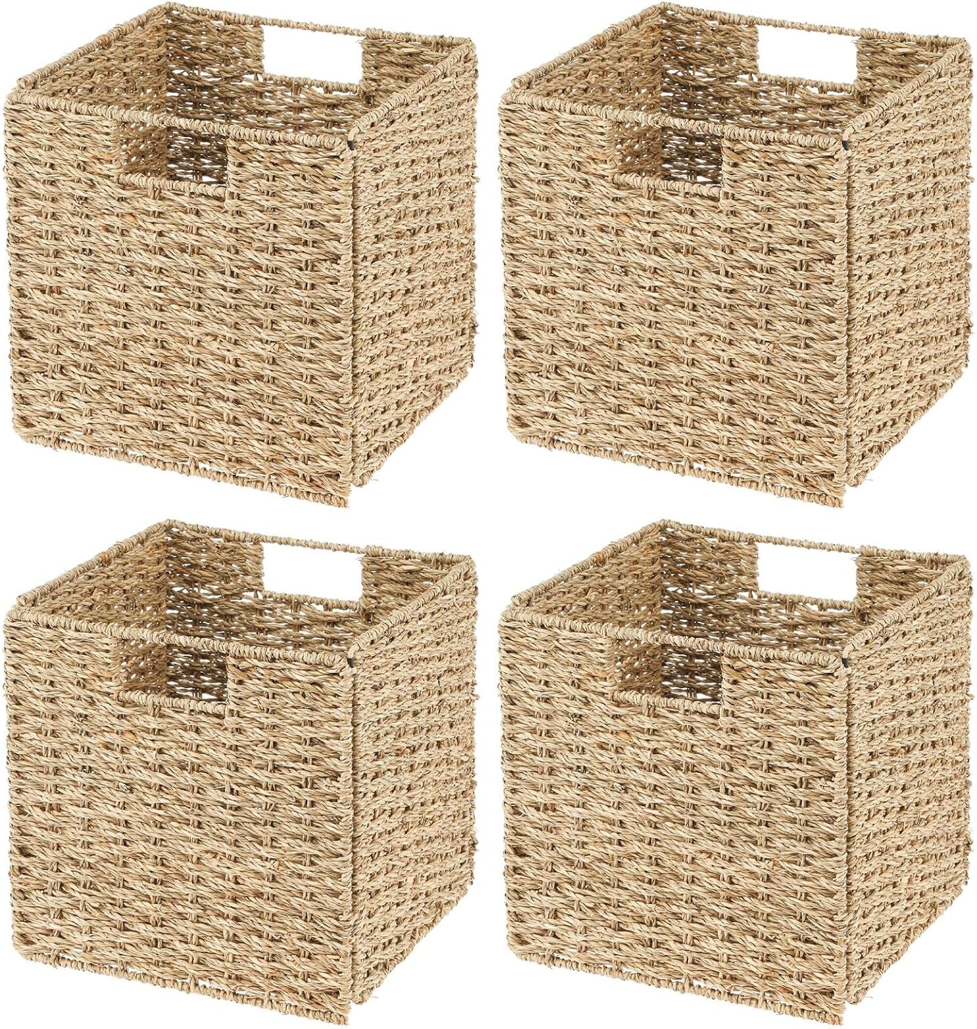 Seagrass Woven Cube Basket Organizer with Handles, 4 Pack, Natural/Tan Q244
