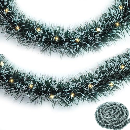 Christmas Garland with Lights 15FT, Artificial for Mantle Stairs Railing K70835