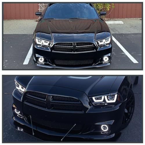 Chrome LED Dual Halo Projector Headlights for 2011-2014 Dodge Charger, Pair F4036