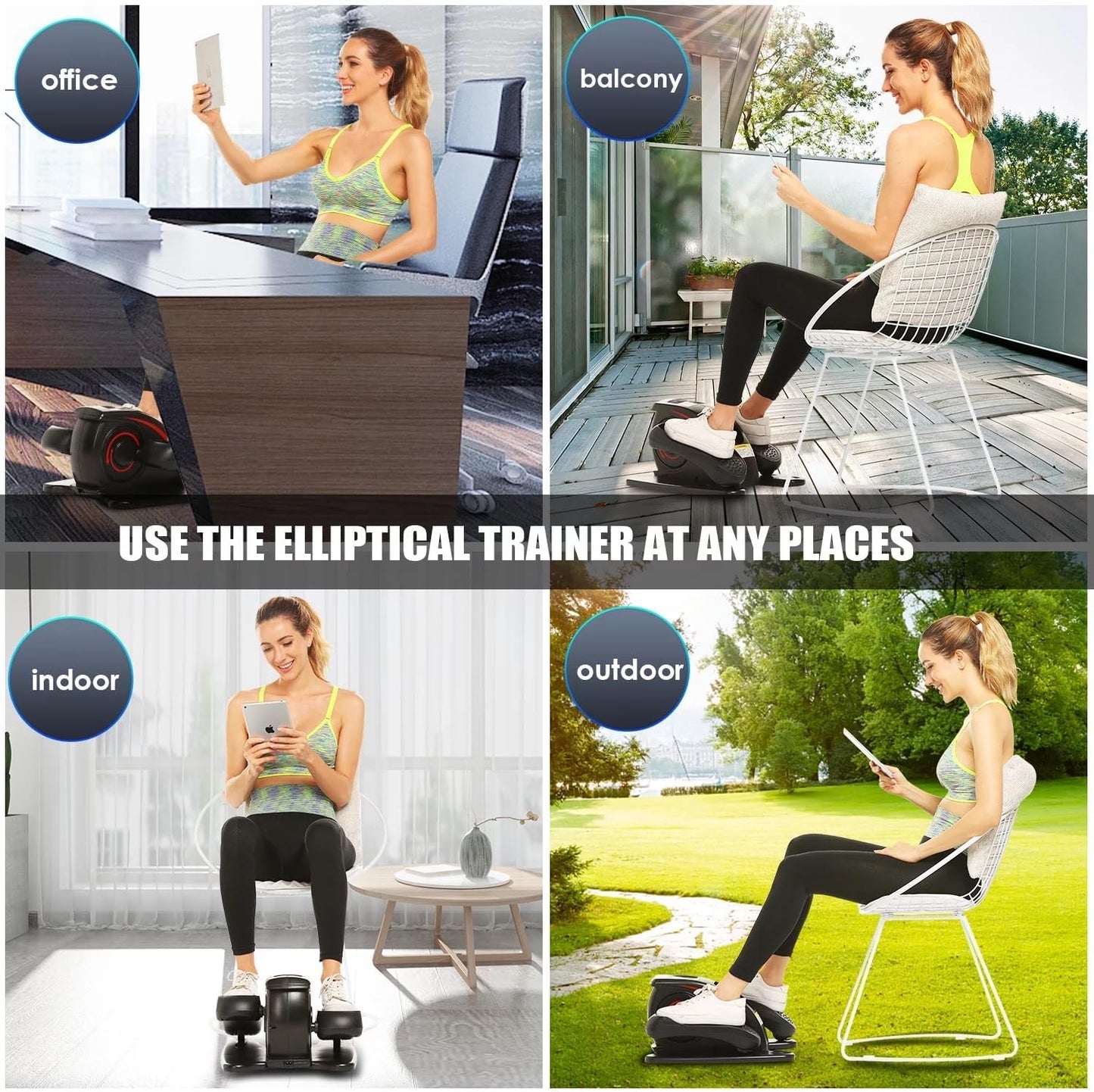 Under Desk Elliptical Machine Electric Seated Pedal Exerciser with LCD Display and Remote Control W253093