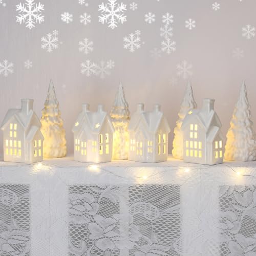 Christmas Village Set of 17 with LED Ceramic Houses and Trees R29364
