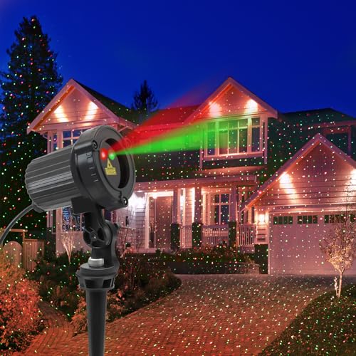Laser Christmas Projector Lights Outdoor, Red and Green Stars, IP65 Waterproof H73494