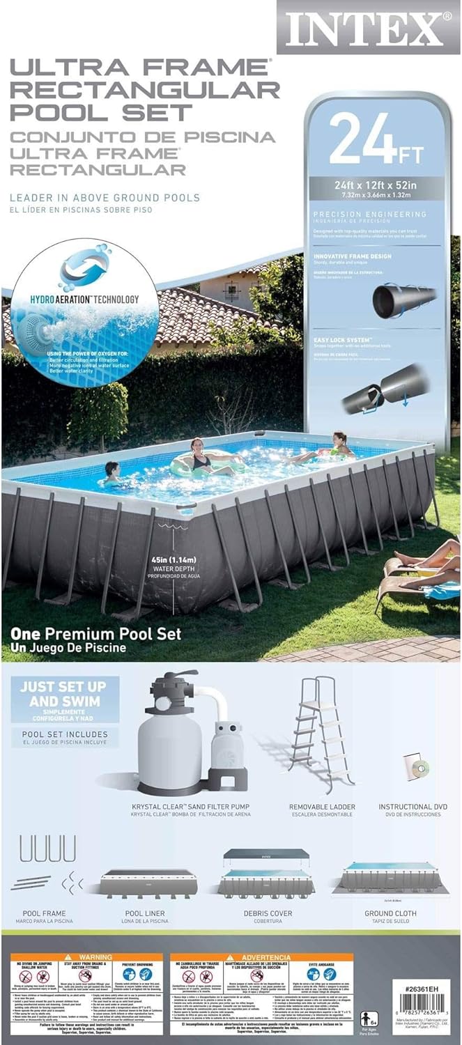 Rectangular Above Ground Pool Set with Sand Filter Pump V9368