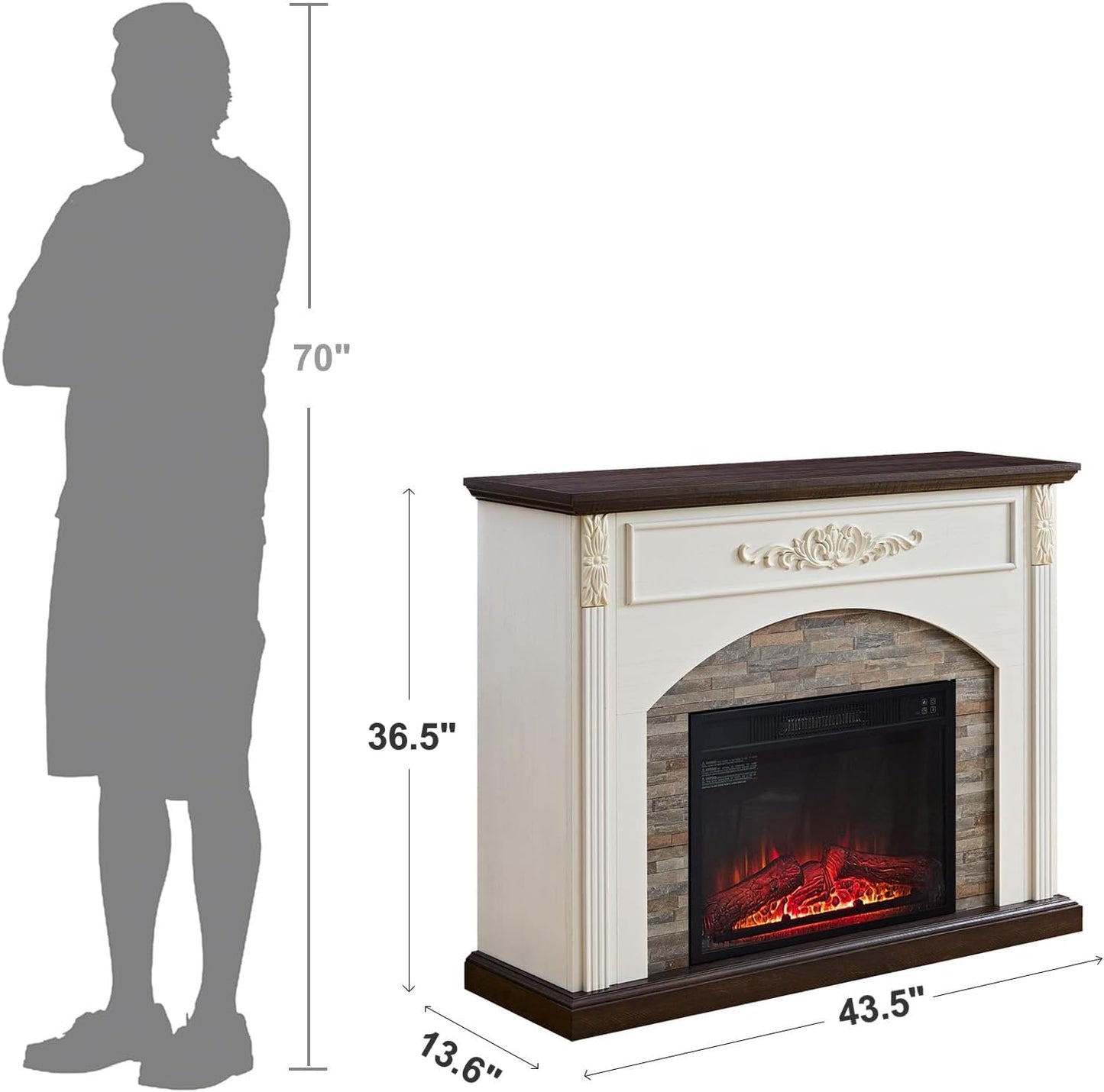 Carved Pilasters Electric Fireplace with Mantel, Freestanding Heater Y63920