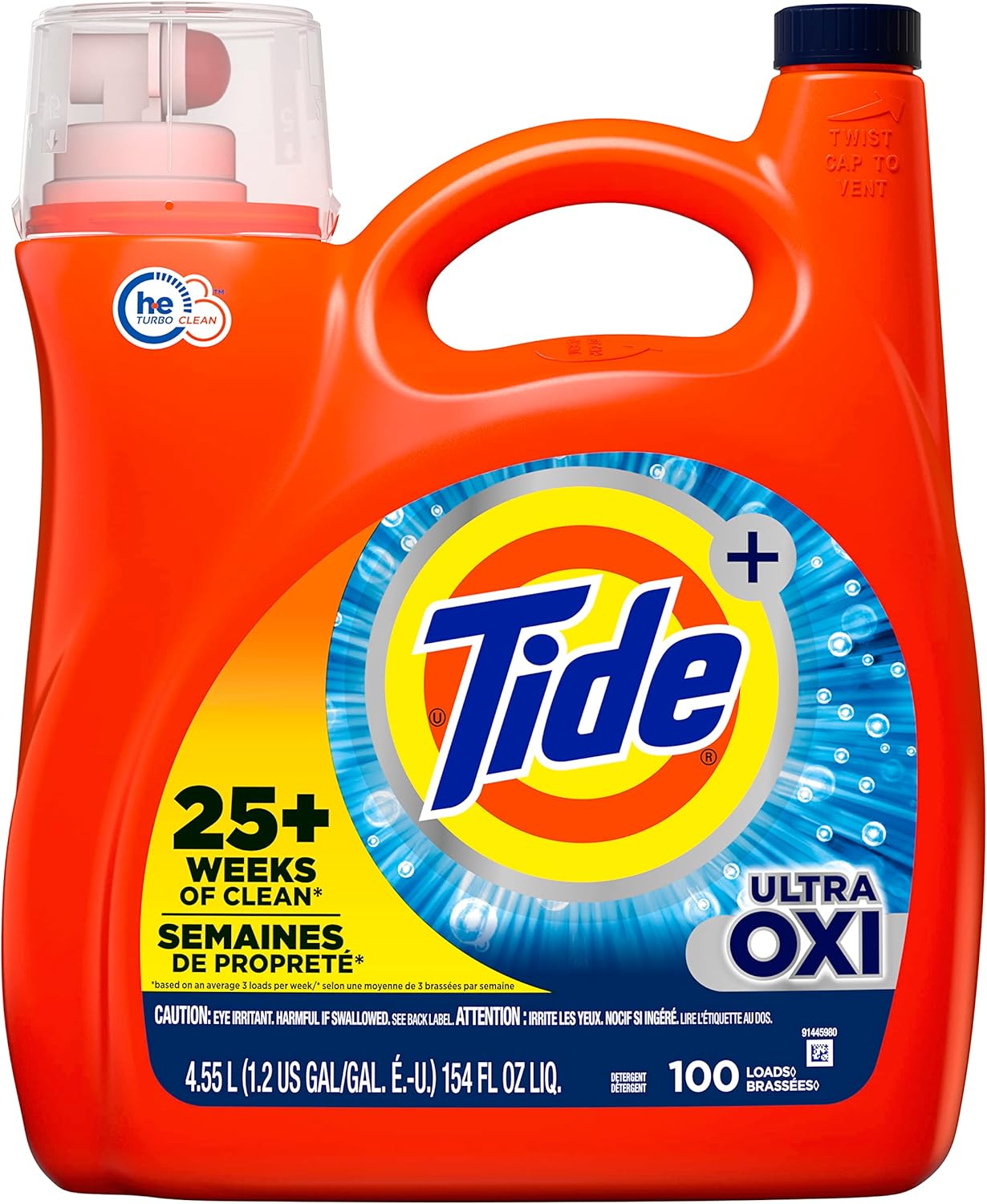 Tide Ultra Oxi Liquid Laundry Detergent, 100 loads, 154 fl oz, HE Compatible