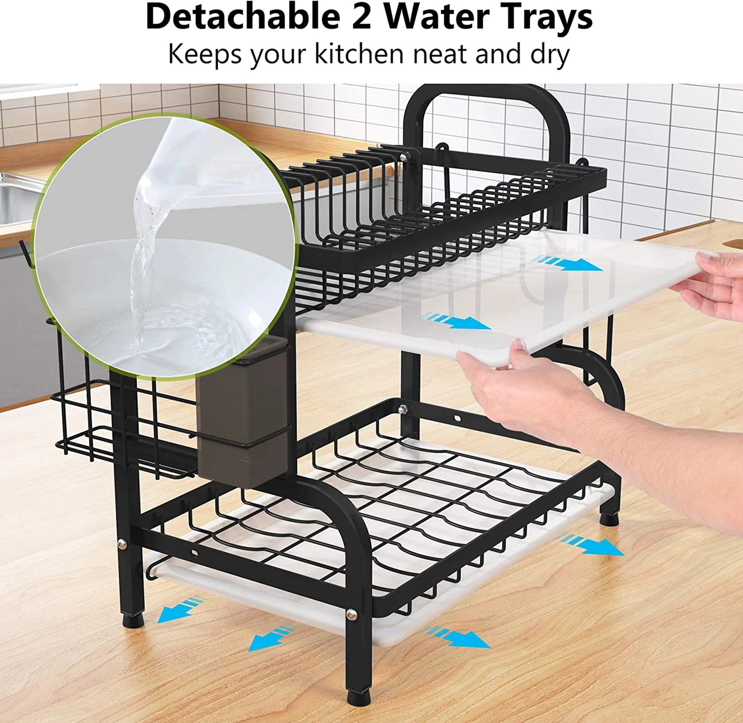 Over the Sink Dish Drying Rack, Adjustable 2-Tier Large Kitchen Organizer I642254