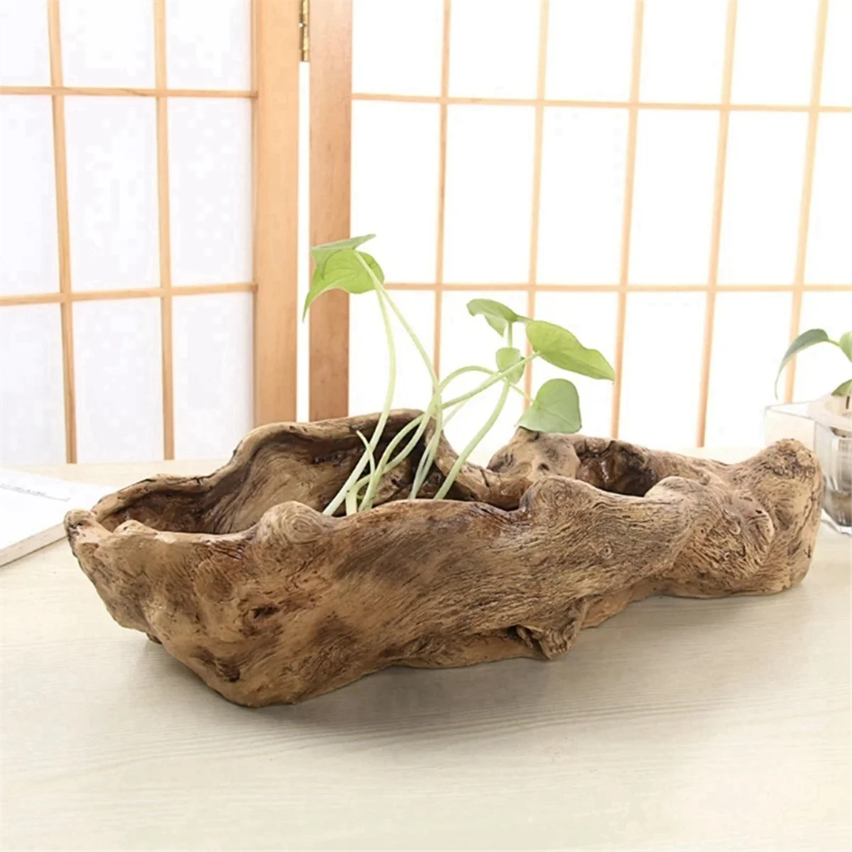 Rustic Resin Tree Stump Planter with Artificial Driftwood B116309
