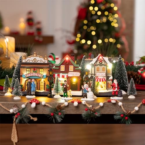 Pre-Lit Christmas Village Set, Battery Operated Tabletop Decor (17 PCS) W612