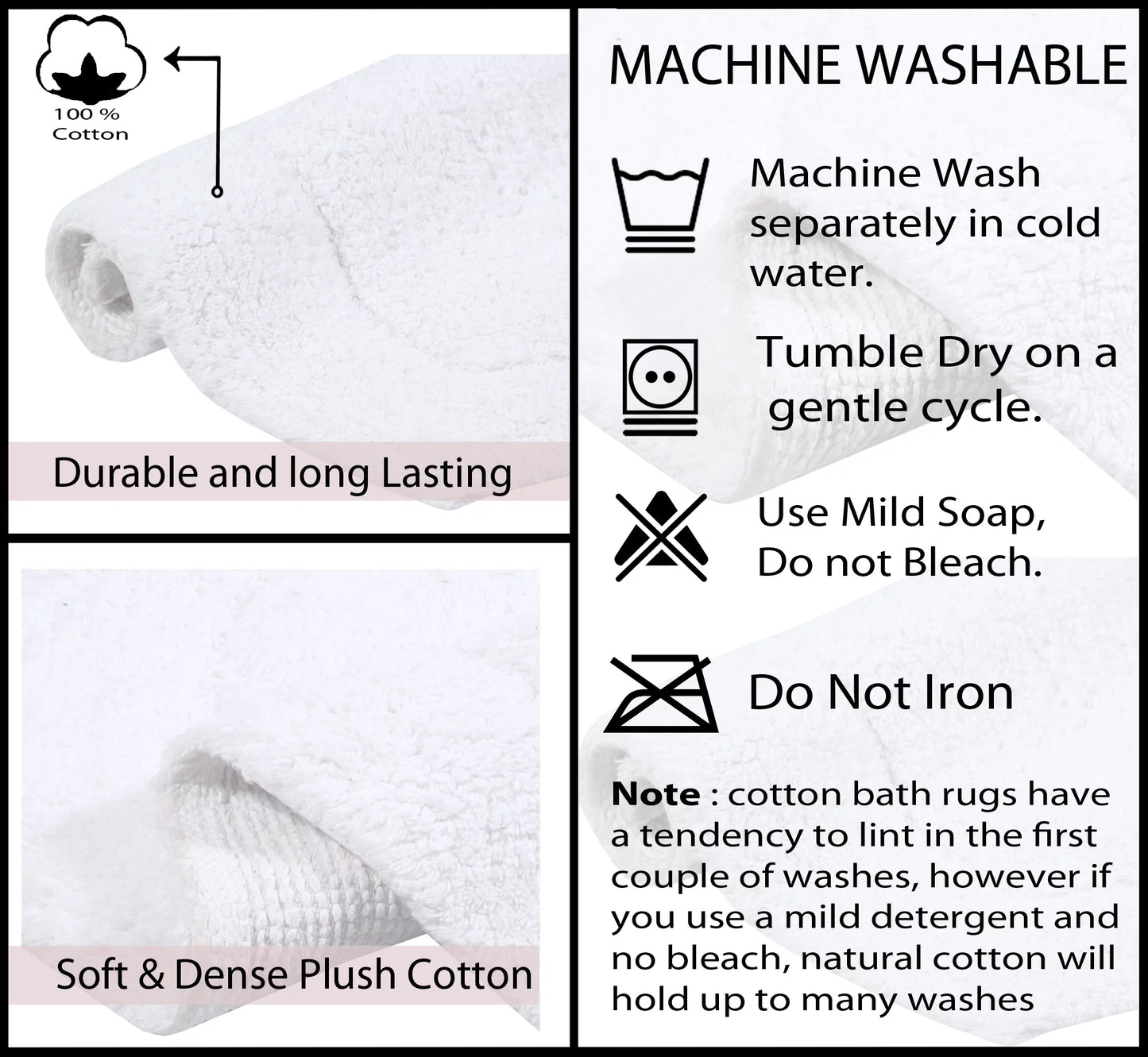 100% Cotton Tufted Bath Rug, Non-Slip, Machine Washable, 22"x60" Runner B8528