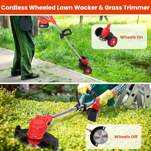 Cordless Grass Trimmer with Wheels, 3-in-1 Lawn Edger Z7368