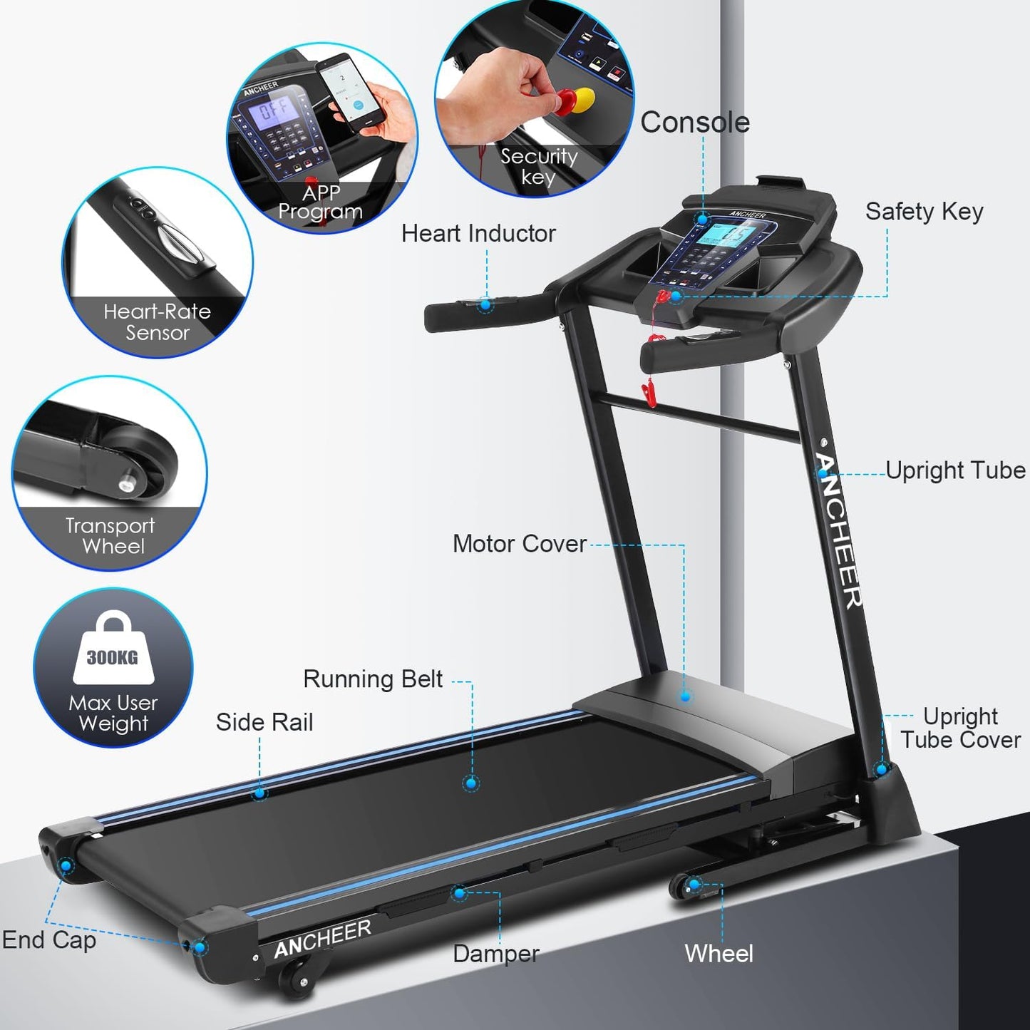 Folding Treadmill with Auto Incline and Bluetooth Speaker M2009
